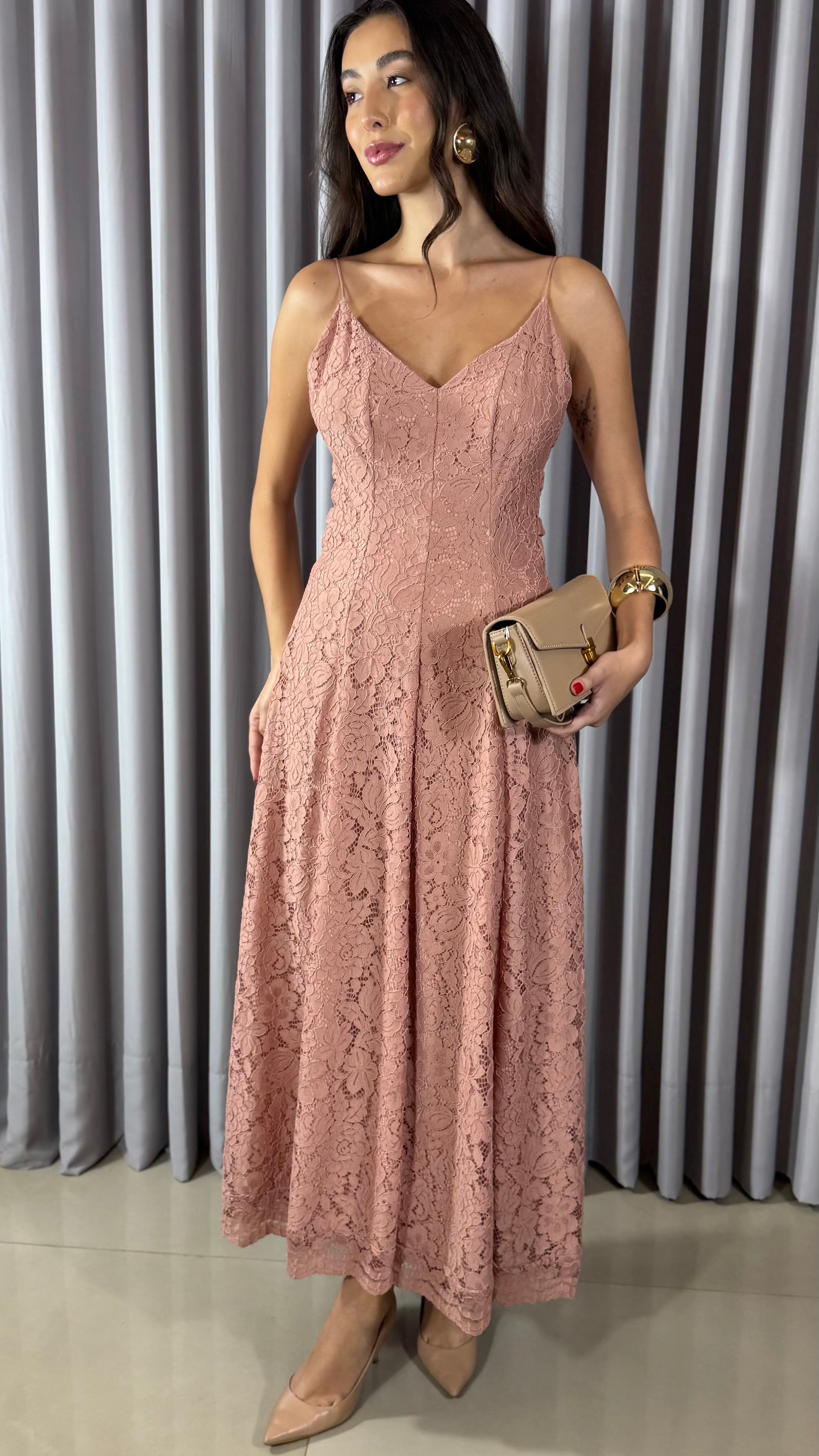 VESTIDO ROSÉ RENDA - ANNE FERNANDES