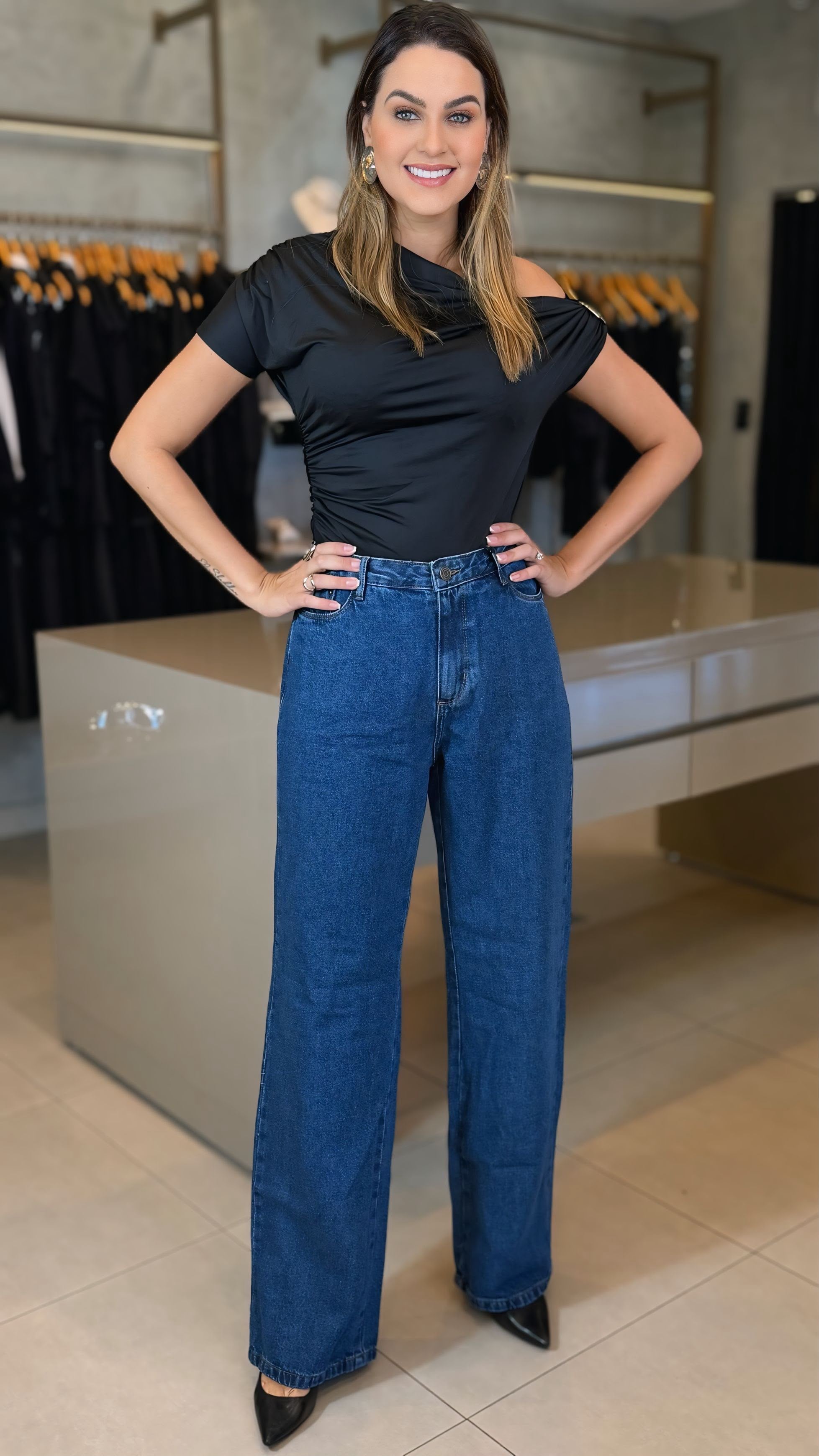 CALÇA JEANS WIDE LEG CONSCIÊNCIA
