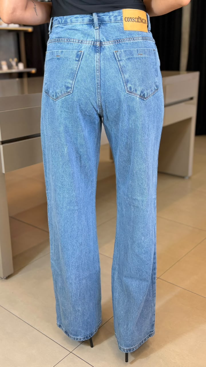 CALÇA JEANS WIDE LEG CONSCIÊNCIA